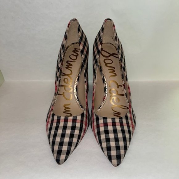 Sam Edelman 4" Red and Black Checkered Heels Size 7 - Picture 1 of 4